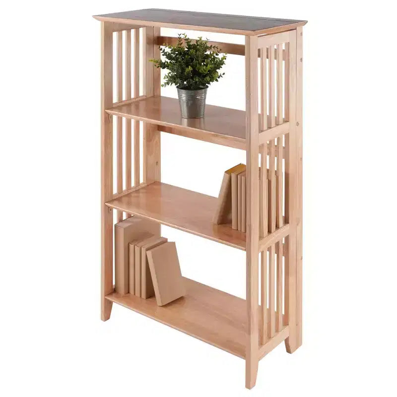 Libreria pieghevole a 4 ripiani da 42" colore naturale - Winsome: legno di faggio, con ripiani laterali a listelli, per ufficio e casa