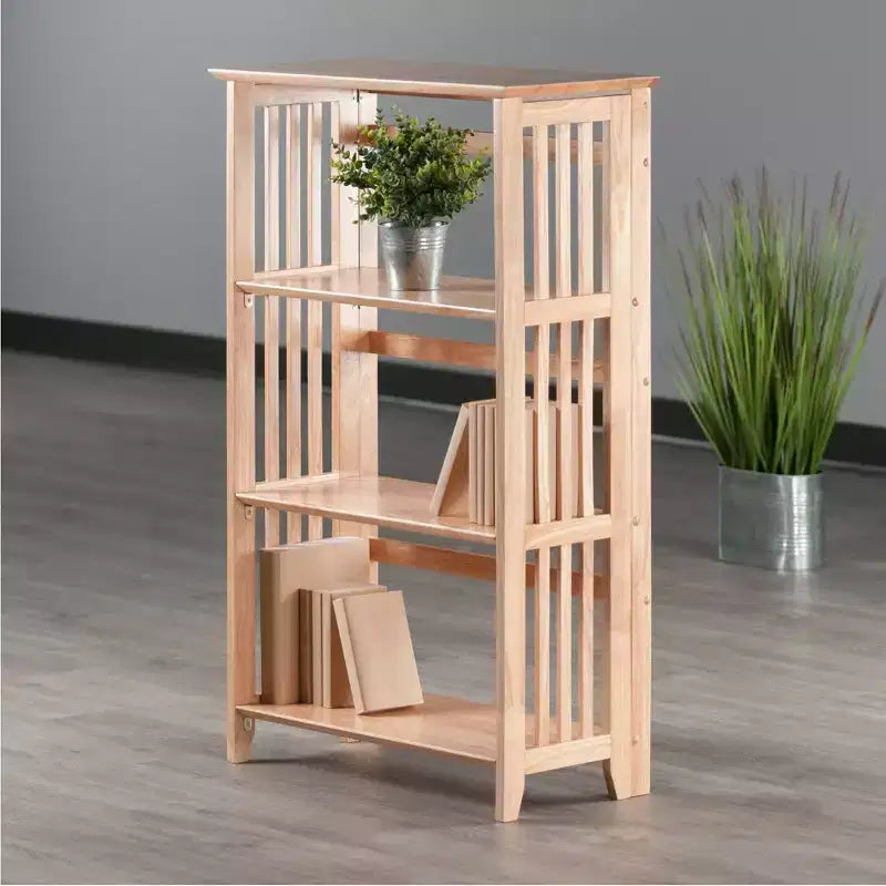 Libreria pieghevole a 4 ripiani da 42" colore naturale - Winsome: legno di faggio, con ripiani laterali a listelli, per ufficio e casa