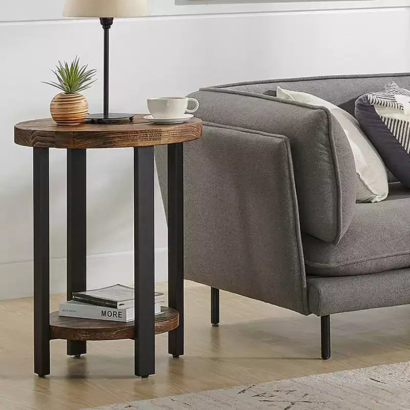 Tavolino rotondo con finitura naturale rustica Alaterre Furniture 27" Pomona diametro: Legno massello, gambe in metallo, ripiano inferiore fisso, finitura mordenzata