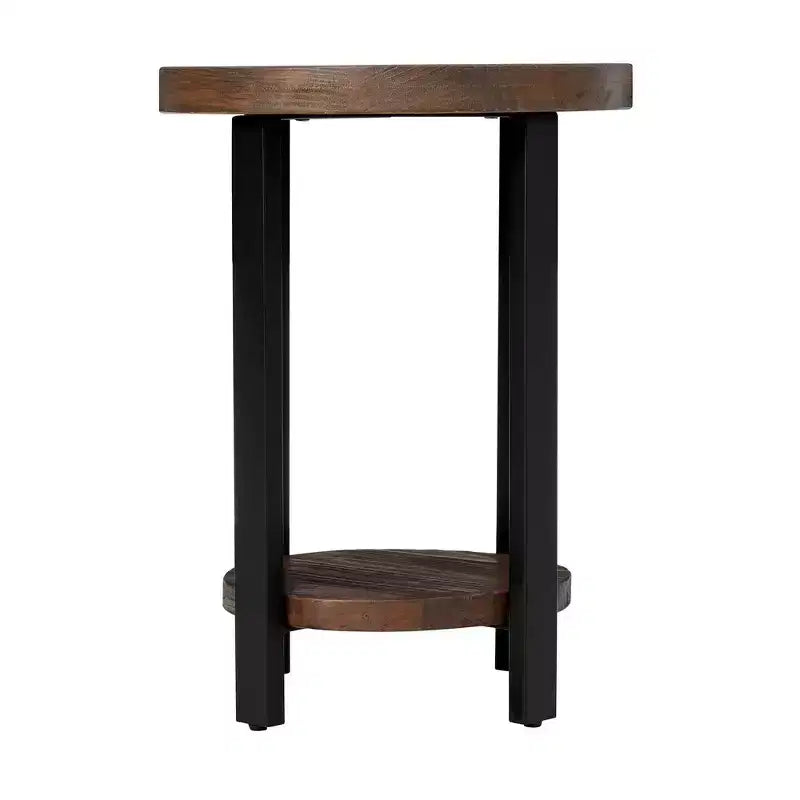 Tavolino rotondo con finitura naturale rustica Alaterre Furniture 27" Pomona diametro: Legno massello, gambe in metallo, ripiano inferiore fisso, finitura mordenzata