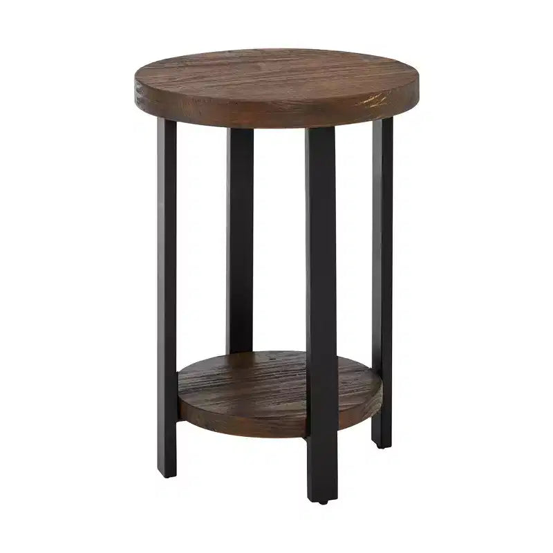 Tavolino rotondo con finitura naturale rustica Alaterre Furniture 27" Pomona diametro: Legno massello, gambe in metallo, ripiano inferiore fisso, finitura mordenzata