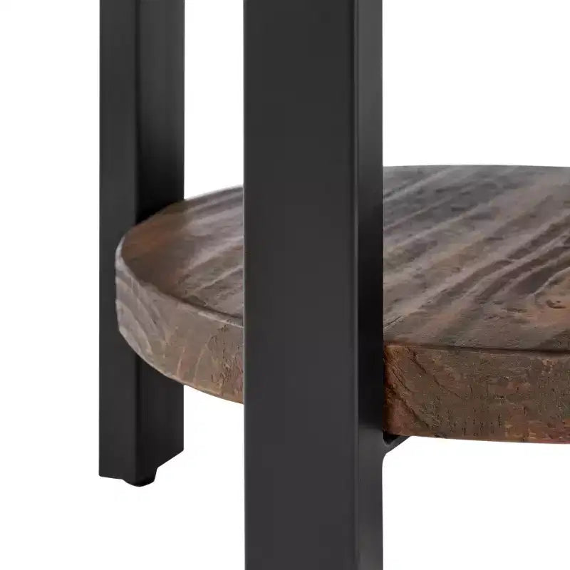 Tavolino rotondo con finitura naturale rustica Alaterre Furniture 27" Pomona diametro: Legno massello, gambe in metallo, ripiano inferiore fisso, finitura mordenzata