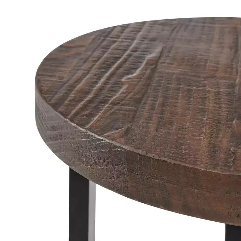 Tavolino rotondo con finitura naturale rustica Alaterre Furniture 27" Pomona diametro: Legno massello, gambe in metallo, ripiano inferiore fisso, finitura mordenzata