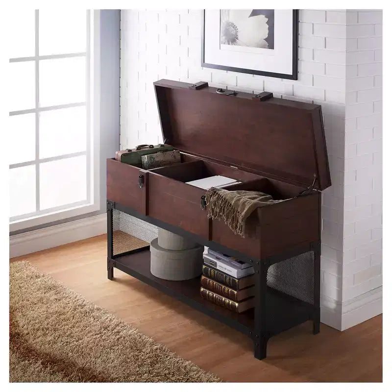 HOMES: Inside + Out Tavolino da divano in stile Millan Vintage Walnut: Mobile per ingresso con ripiano contenitore a sollevamento
