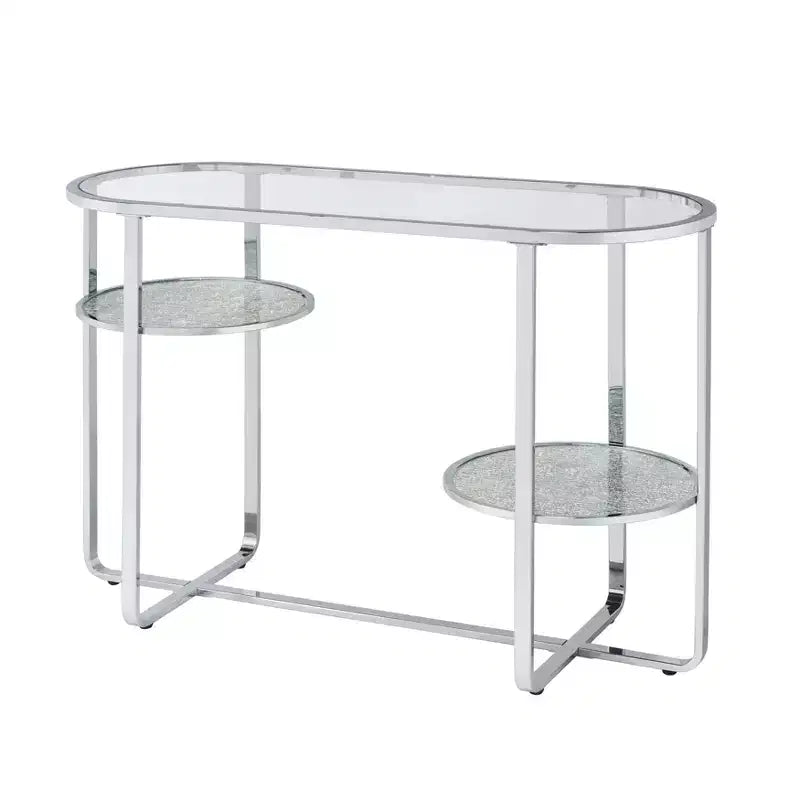 Calloun Glam 2 Shelf Sofa Table Chrome - HOMES: Inside + Out: Oval, Tempered Glass, Metal Frame