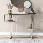 Calloun Glam Tavolino da divano a 2 ripiani cromato - HOMES: Inside + Out: Ovale, vetro temperato, struttura in metallo