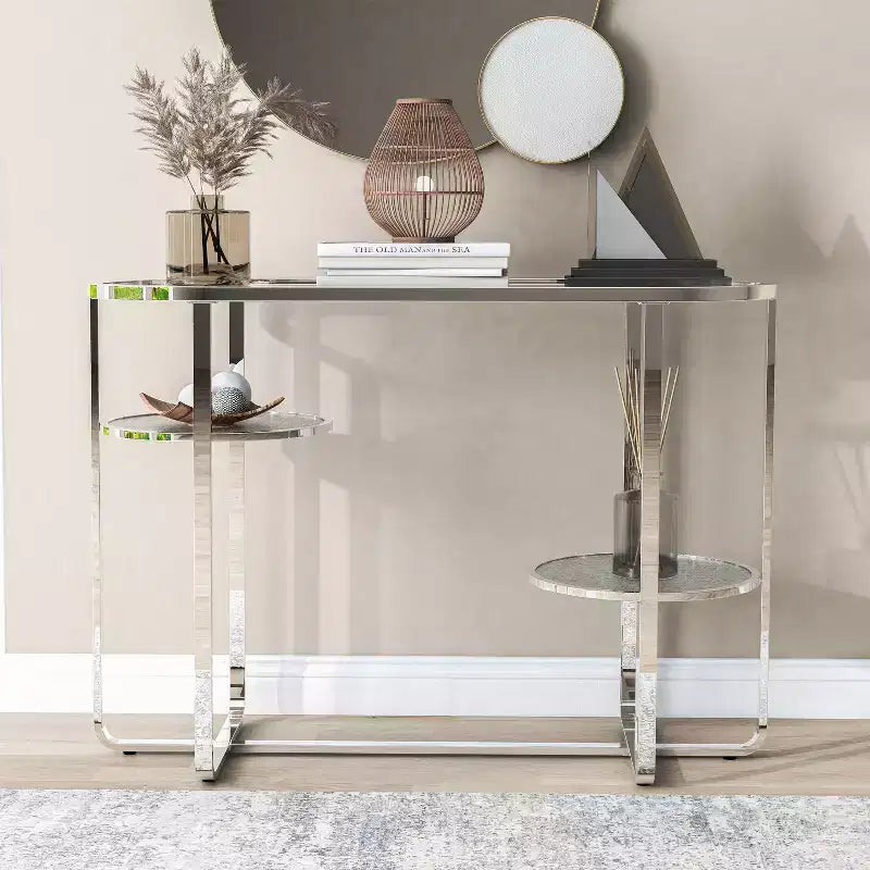 Calloun Glam Tavolino da divano a 2 ripiani cromato - HOMES: Inside + Out: Ovale, vetro temperato, struttura in metallo