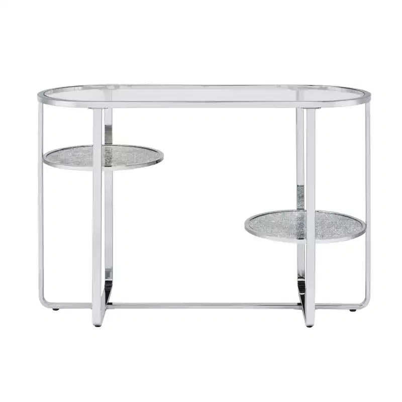 Calloun Glam Tavolino da divano a 2 ripiani cromato - HOMES: Inside + Out: Ovale, vetro temperato, struttura in metallo