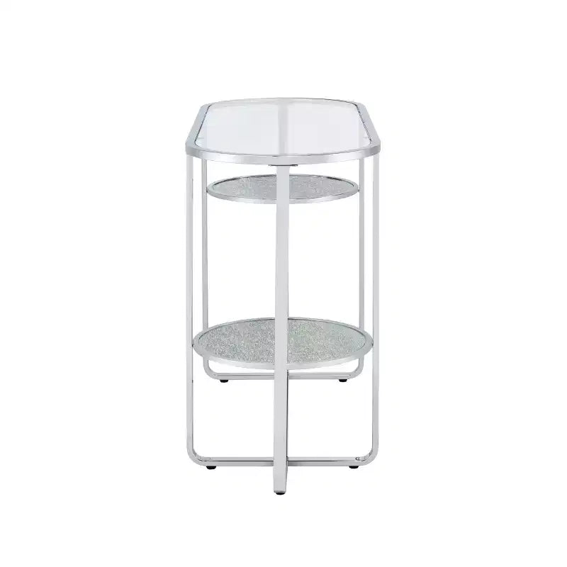 Calloun Glam Tavolino da divano a 2 ripiani cromato - HOMES: Inside + Out: Ovale, vetro temperato, struttura in metallo