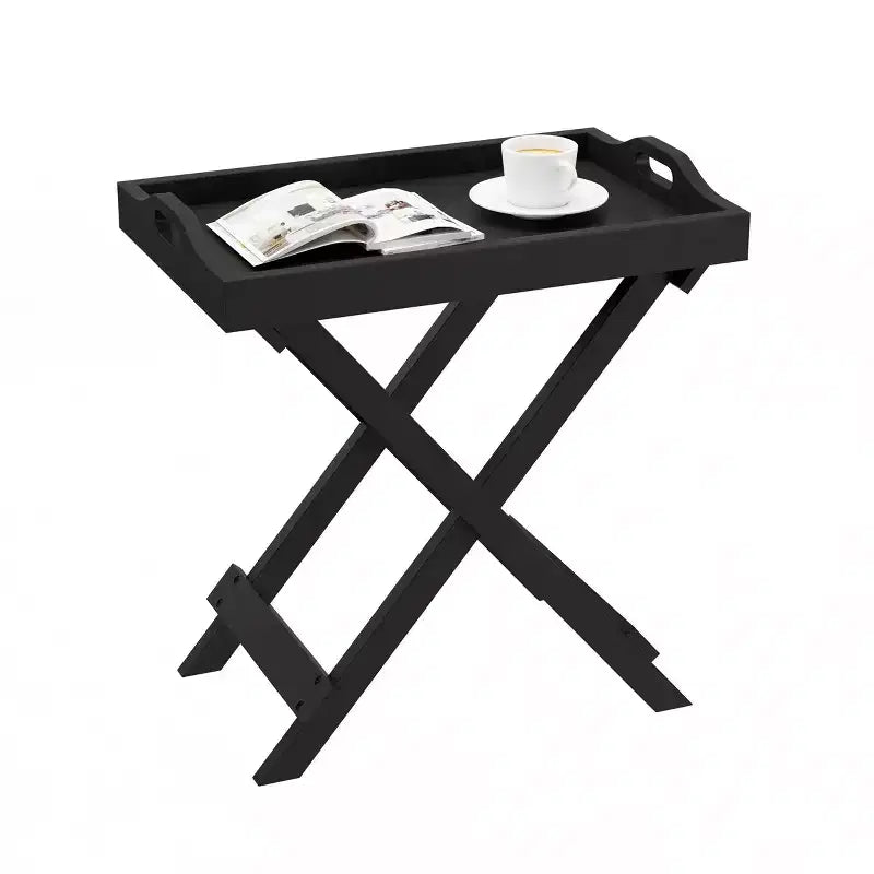End Table with Removable Tray Top Black - Lavish Home: Folding, Portable, 22lb Capacity, Modern Style