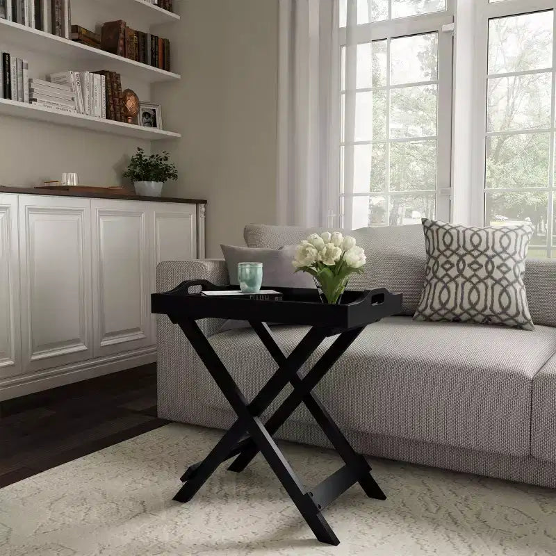 Tavolino con vassoio superiore rimovibile nero - Lavish Home: Pieghevole, Portatile, Capacità 10 kg, Stile Moderno