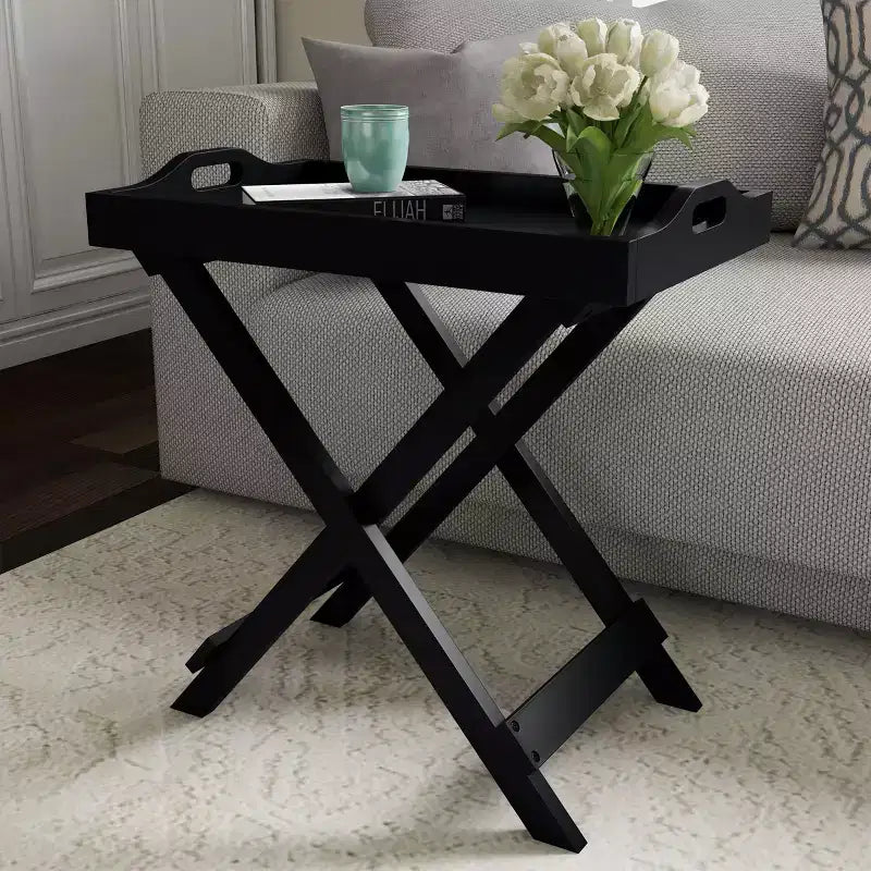 Tavolino con vassoio superiore rimovibile nero - Lavish Home: Pieghevole, Portatile, Capacità 10 kg, Stile Moderno