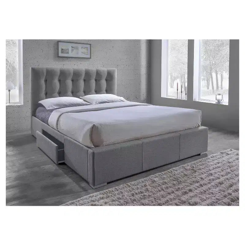 Letto Sarter imbottito in tessuto trapuntato a griglia con 2 cassetti - King Size - Baxton Studio