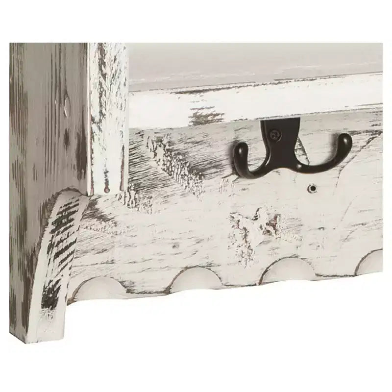 Ensemble porte-manteaux et banc de rangement en bois vieilli style cottage - Meubles Alaterre