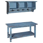 Country Cottage Antiqued Wood Coat Hooks and Storage Bench Set - Alaterre Furniture