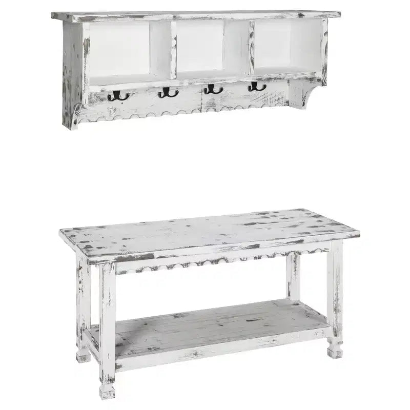 Set ganci appendiabiti e panca contenitore in legno anticato Country Cottage - Alaterre Furniture