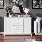 HOMCOM Buffet/Meuble de Rangement Moderne 119 cm avec Tiroirs et Portes à Lattes - Blanc