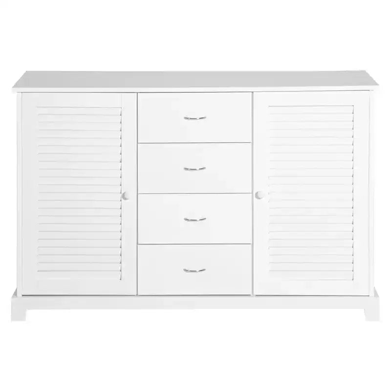 HOMCOM Buffet/Meuble de Rangement Moderne 119 cm avec Tiroirs et Portes à Lattes - Blanc