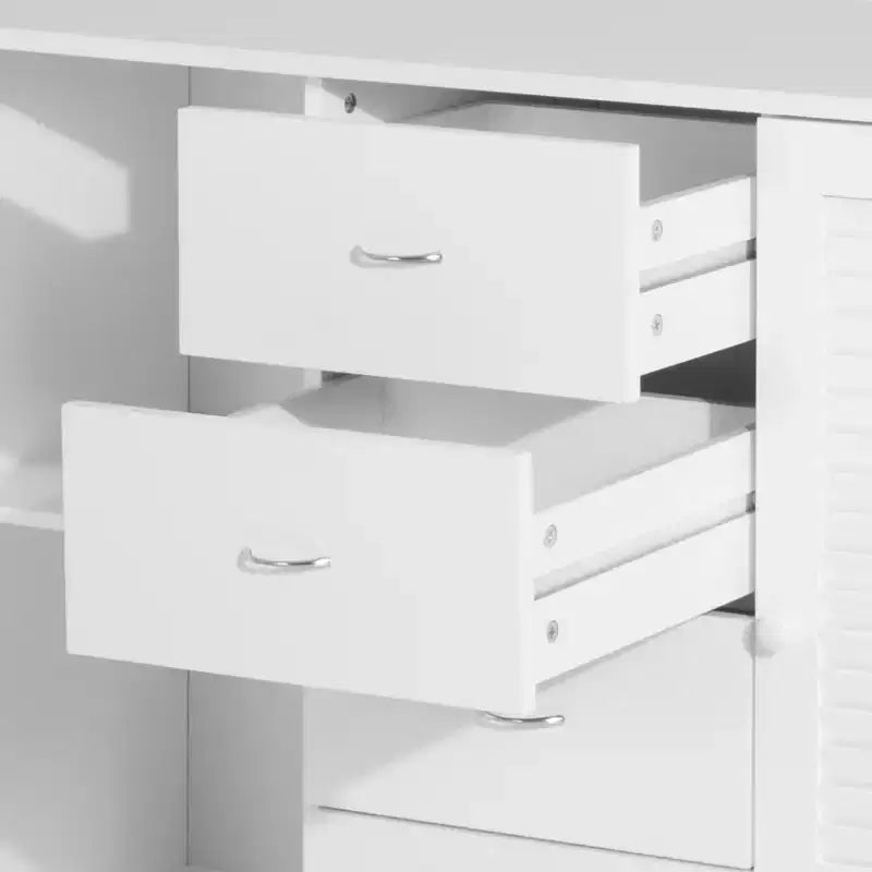 HOMCOM Buffet/Meuble de Rangement Moderne 119 cm avec Tiroirs et Portes à Lattes - Blanc