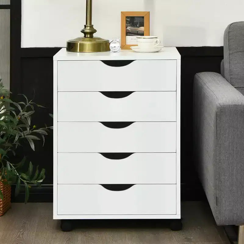 Cassettiera Costway a 5 cassetti mobile contenitore con ruote per casa ufficio bianco