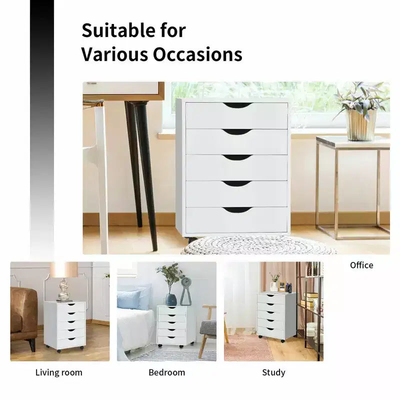 Cassettiera Costway a 5 cassetti mobile contenitore con ruote per casa ufficio bianco