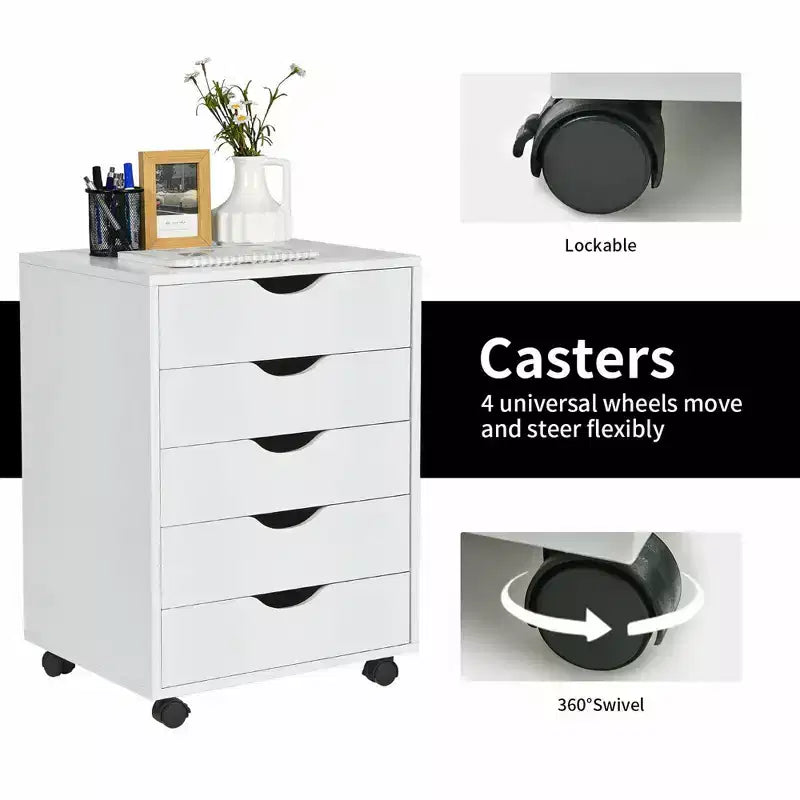 Cassettiera Costway a 5 cassetti mobile contenitore con ruote per casa ufficio bianco