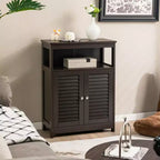 Costway Mobile Contenitore da Bagno con Doppia Anta a Persiana in Legno Colore Caffè/Nero/Bianco