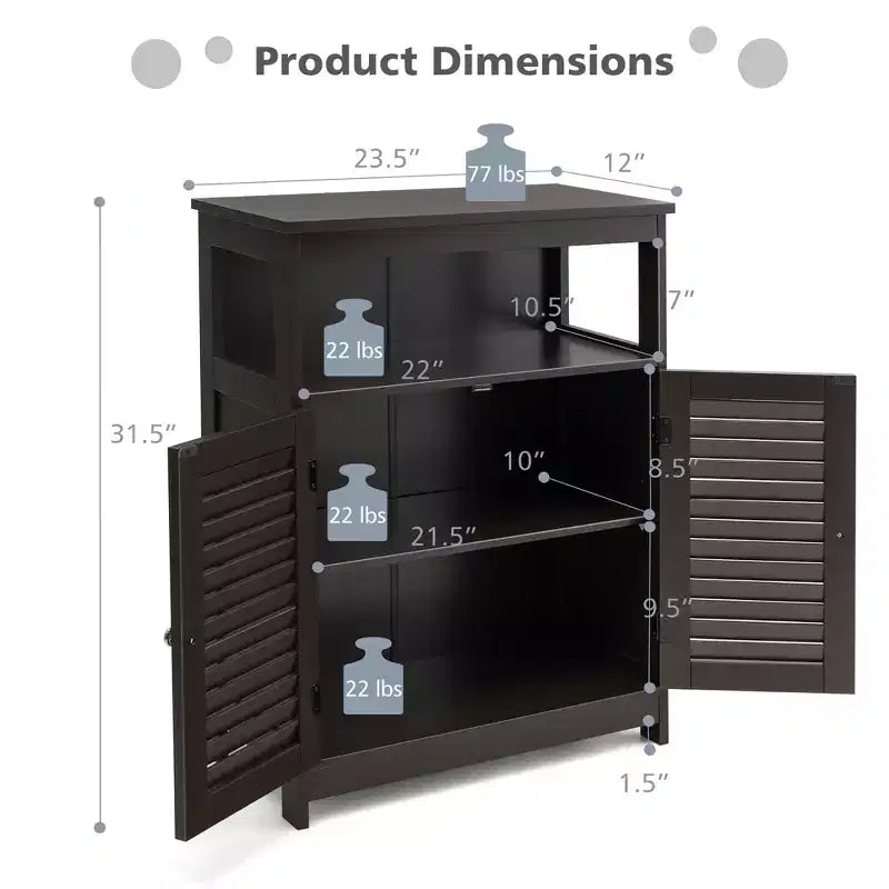 Costway Mobile Contenitore da Bagno con Doppia Anta a Persiana in Legno Colore Caffè/Nero/Bianco