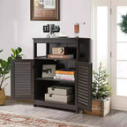 Costway Mobile Contenitore da Bagno con Doppia Anta a Persiana in Legno Colore Caffè/Nero/Bianco