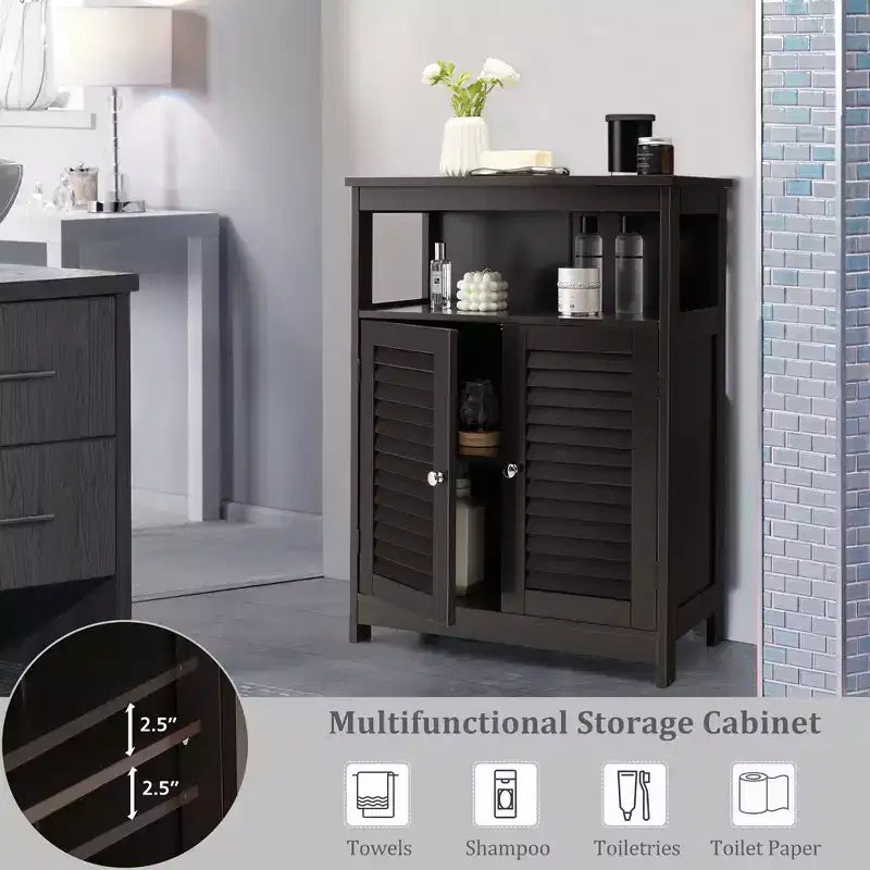Costway Mobile Contenitore da Bagno con Doppia Anta a Persiana in Legno Colore Caffè/Nero/Bianco