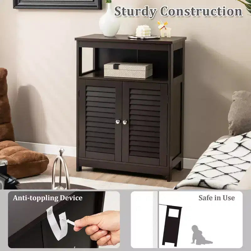 Costway Mobile Contenitore da Bagno con Doppia Anta a Persiana in Legno Colore Caffè/Nero/Bianco