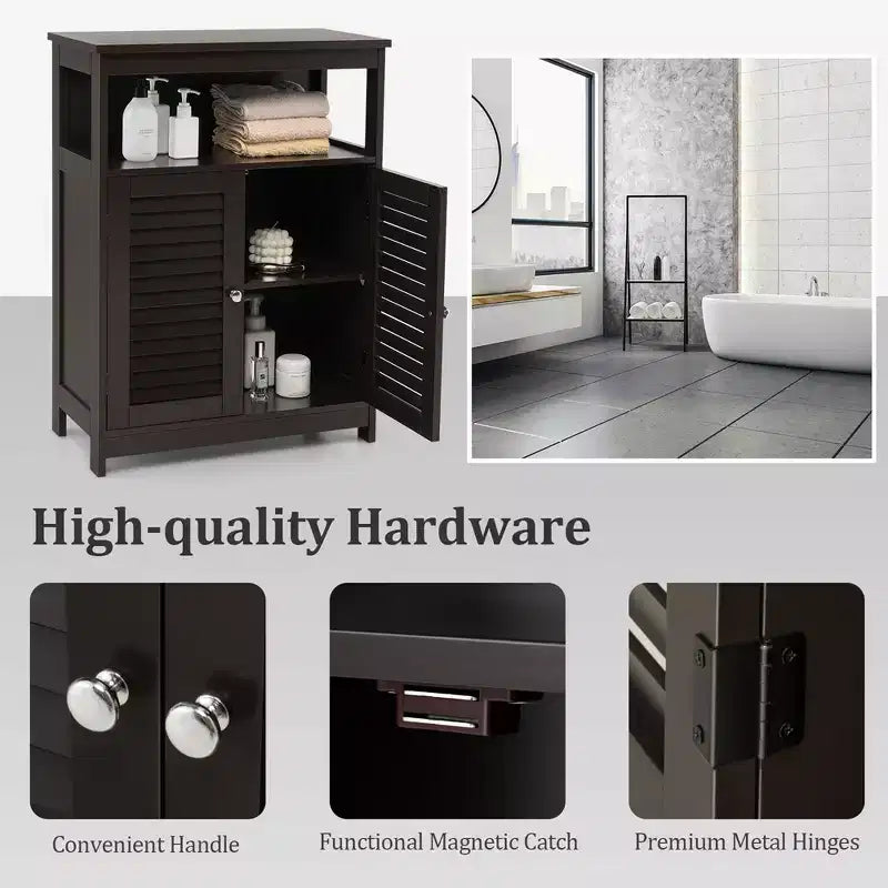 Costway Mobile Contenitore da Bagno con Doppia Anta a Persiana in Legno Colore Caffè/Nero/Bianco
