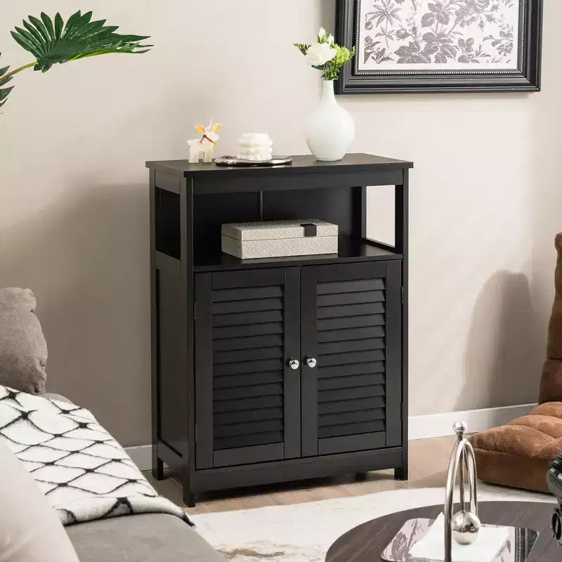 Costway Mobile Contenitore da Bagno con Doppia Anta a Persiana in Legno Colore Caffè/Nero/Bianco