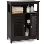 Costway Mobile Contenitore da Bagno con Doppia Anta a Persiana in Legno Colore Caffè/Nero/Bianco