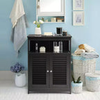 Costway Mobile Contenitore da Bagno con Doppia Anta a Persiana in Legno Colore Caffè/Nero/Bianco