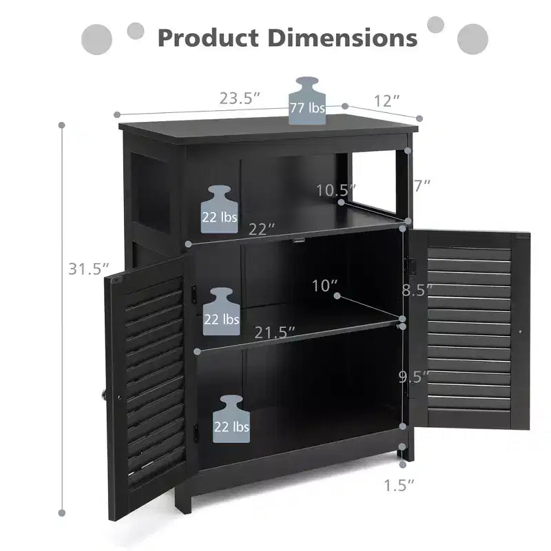 Costway Mobile Contenitore da Bagno con Doppia Anta a Persiana in Legno Colore Caffè/Nero/Bianco