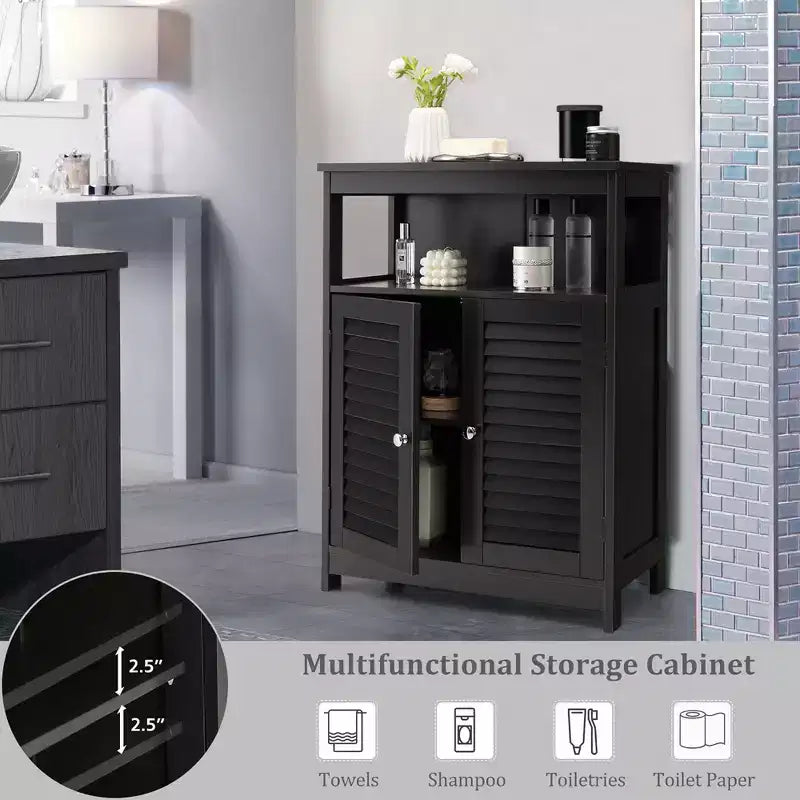 Costway Mobile Contenitore da Bagno con Doppia Anta a Persiana in Legno Colore Caffè/Nero/Bianco