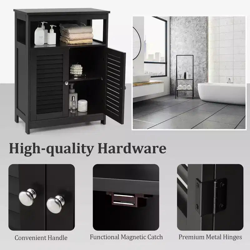 Costway Mobile Contenitore da Bagno con Doppia Anta a Persiana in Legno Colore Caffè/Nero/Bianco