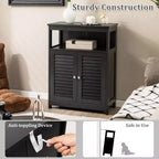 Costway Mobile Contenitore da Bagno con Doppia Anta a Persiana in Legno Colore Caffè/Nero/Bianco