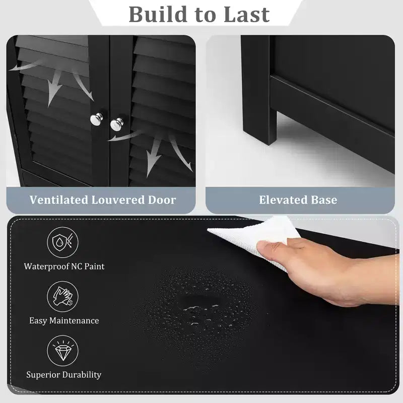 Costway Mobile Contenitore da Bagno con Doppia Anta a Persiana in Legno Colore Caffè/Nero/Bianco