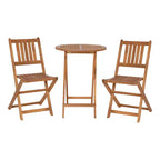 Merrick Lane Three Piece Solid Acacia Wood Folding Patio Bistro Set with Lightweight Round Table and Two Chairs, Natural