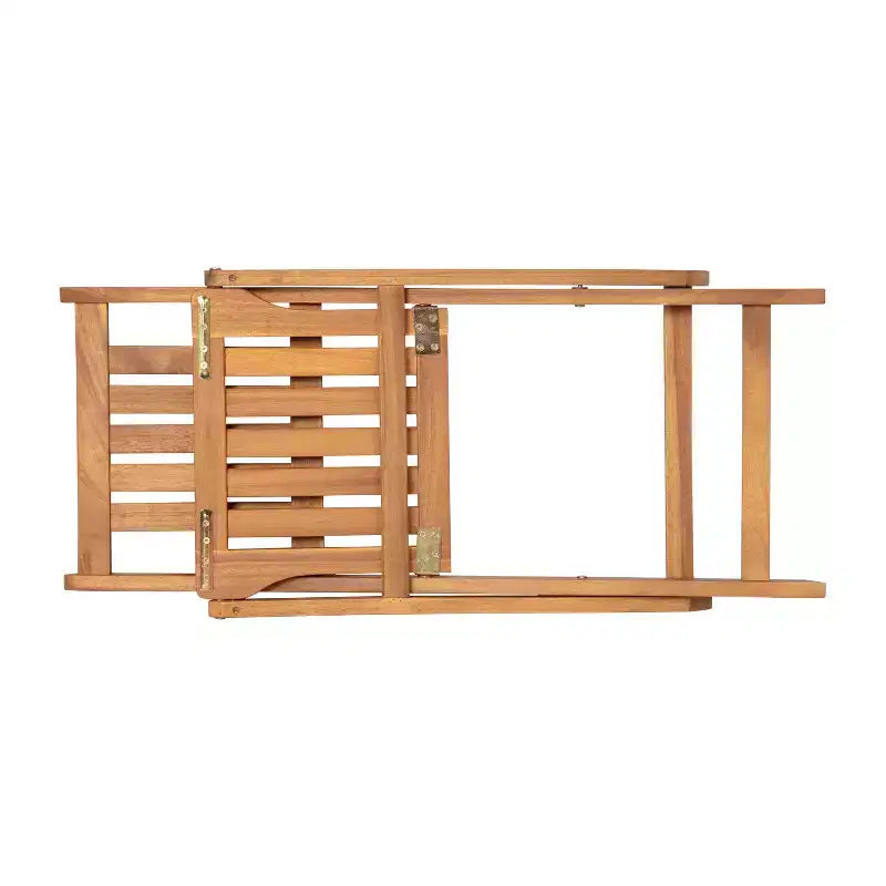 Merrick Lane Ensemble de Bistro Pliant Trois Pièces en Bois d'Acacia Massif avec Table Ronde Légère et Deux Chaises, Naturel