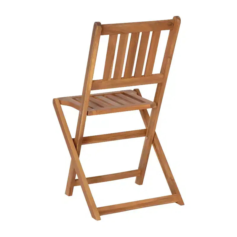 Merrick Lane Ensemble de Bistro Pliant Trois Pièces en Bois d'Acacia Massif avec Table Ronde Légère et Deux Chaises, Naturel
