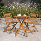 Merrick Lane Ensemble de Bistro Pliant Trois Pièces en Bois d'Acacia Massif avec Table Ronde Légère et Deux Chaises, Naturel