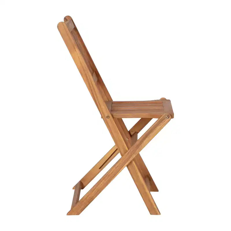 Merrick Lane Ensemble de Bistro Pliant Trois Pièces en Bois d'Acacia Massif avec Table Ronde Légère et Deux Chaises, Naturel
