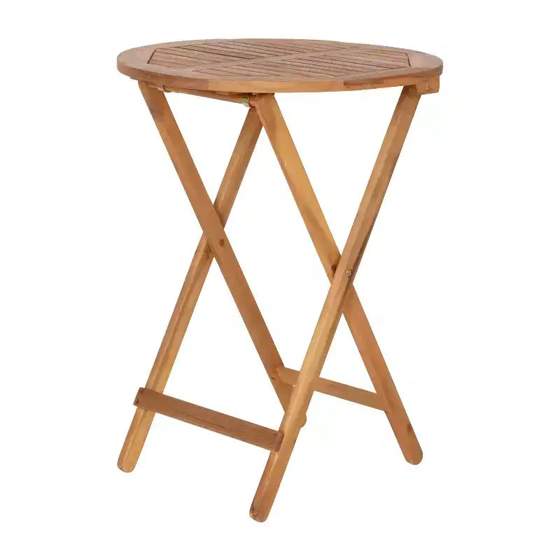 Merrick Lane Ensemble de Bistro Pliant Trois Pièces en Bois d'Acacia Massif avec Table Ronde Légère et Deux Chaises, Naturel