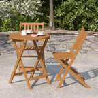 Merrick Lane Ensemble de Bistro Pliant Trois Pièces en Bois d'Acacia Massif avec Table Ronde Légère et Deux Chaises, Naturel