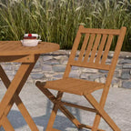 Merrick Lane Ensemble de Bistro Pliant Trois Pièces en Bois d'Acacia Massif avec Table Ronde Légère et Deux Chaises, Naturel