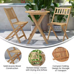 Merrick Lane Ensemble de Bistro Pliant Trois Pièces en Bois d'Acacia Massif avec Table Ronde Légère et Deux Chaises, Naturel