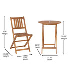 Merrick Lane Ensemble de Bistro Pliant Trois Pièces en Bois d'Acacia Massif avec Table Ronde Légère et Deux Chaises, Naturel